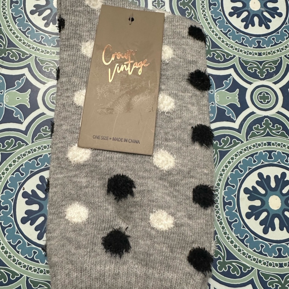 Crown Vintage Gray Socks with Black and White Dots